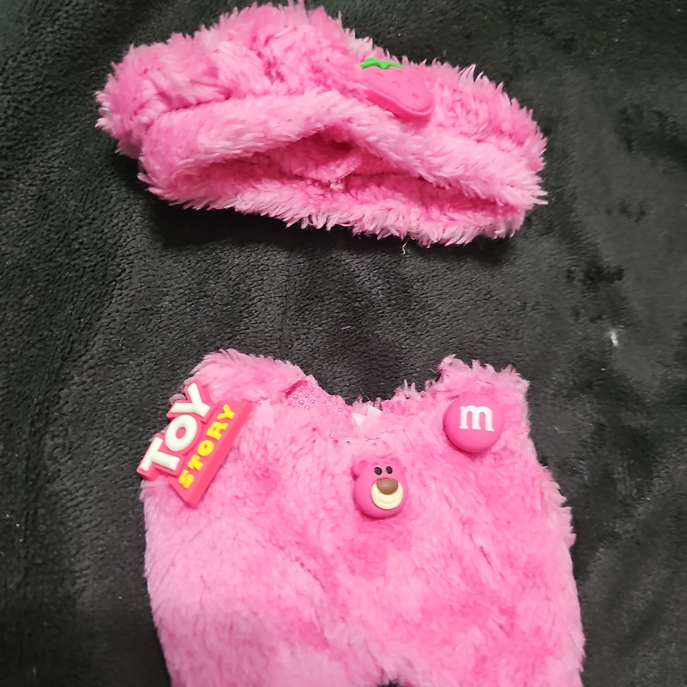 Labubu Fashion DOLL NOT INCLUDED Cute FUZZZY PINK SWEATER with Strawberry Hat